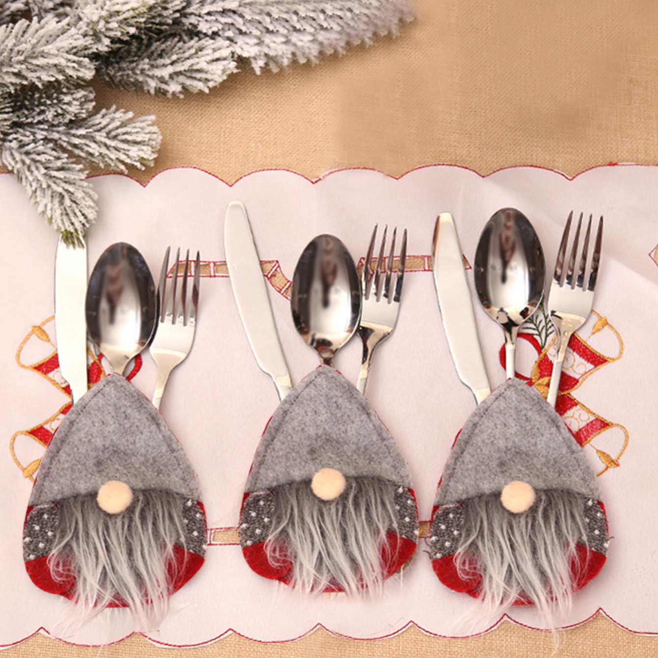 Grauer Hut Weihnachtsmann Kreative Messer- Und Gabelabdeckung display picture 2