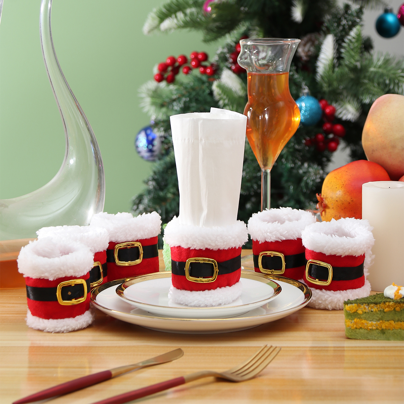 One Set Of 6 Christmas Clothes Belt Buckle Napkin Ring Napkin Set Christmas Tableware Buckle display picture 4