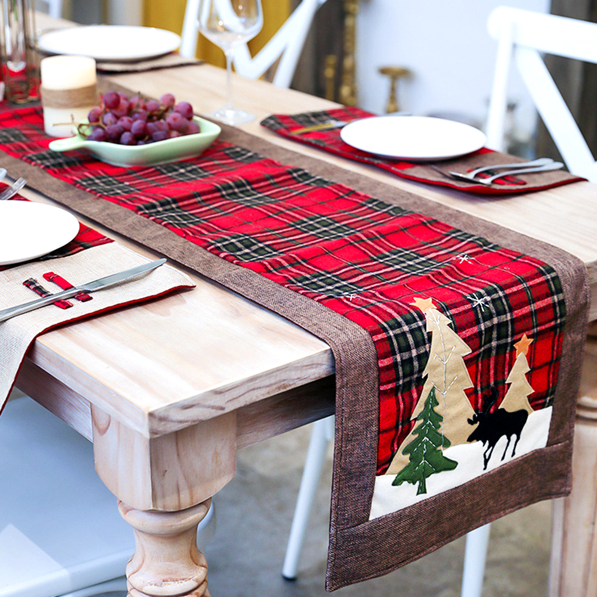 Christmas Cotton Twist Check Restaurant Table Cloth Table Runner display picture 1