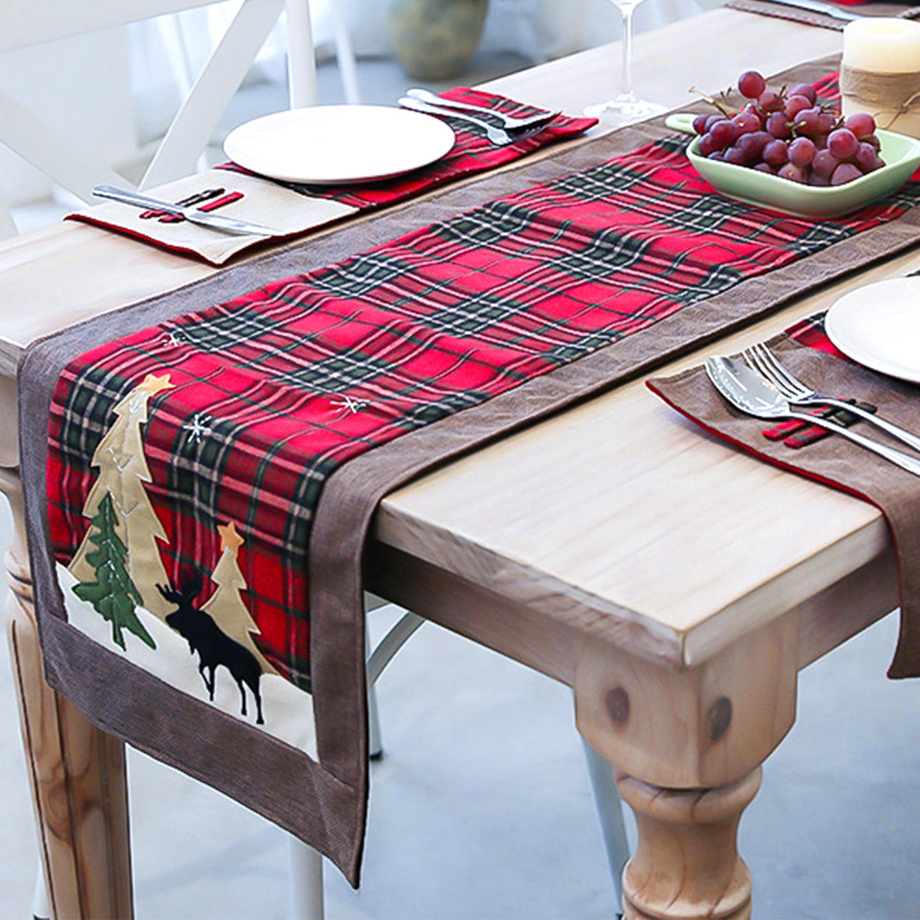 Christmas Cotton Twist Check Restaurant Table Cloth Table Runner display picture 2