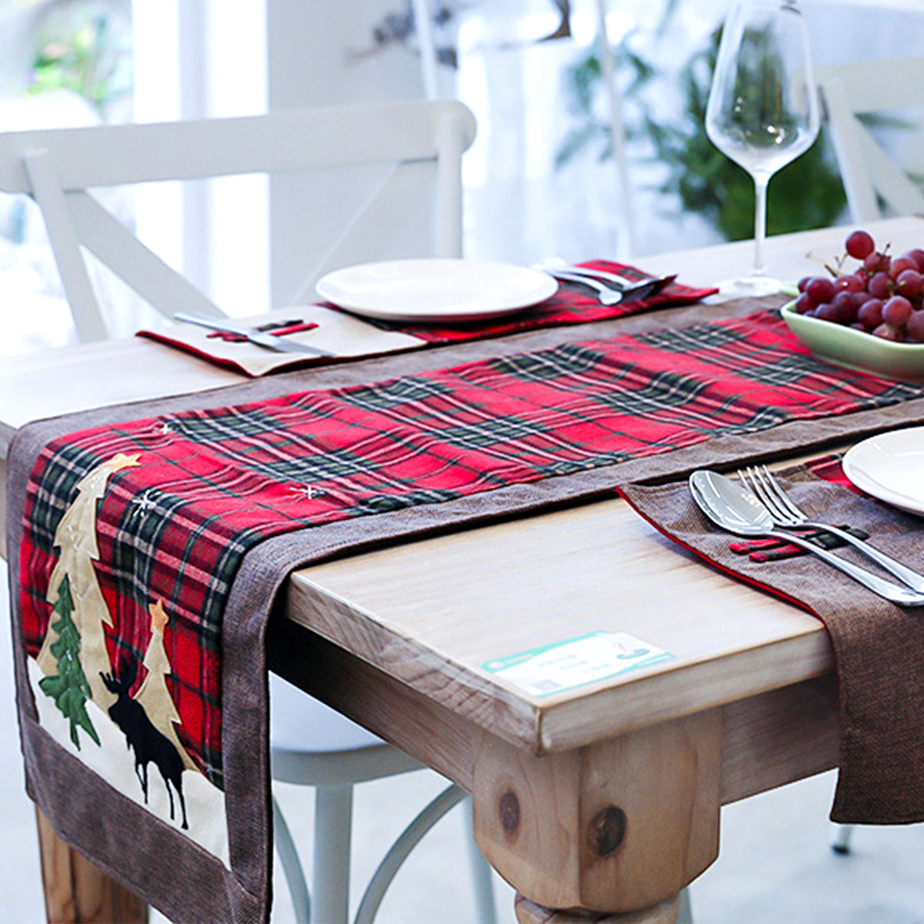 Christmas Cotton Twist Check Restaurant Table Cloth Table Runner display picture 4