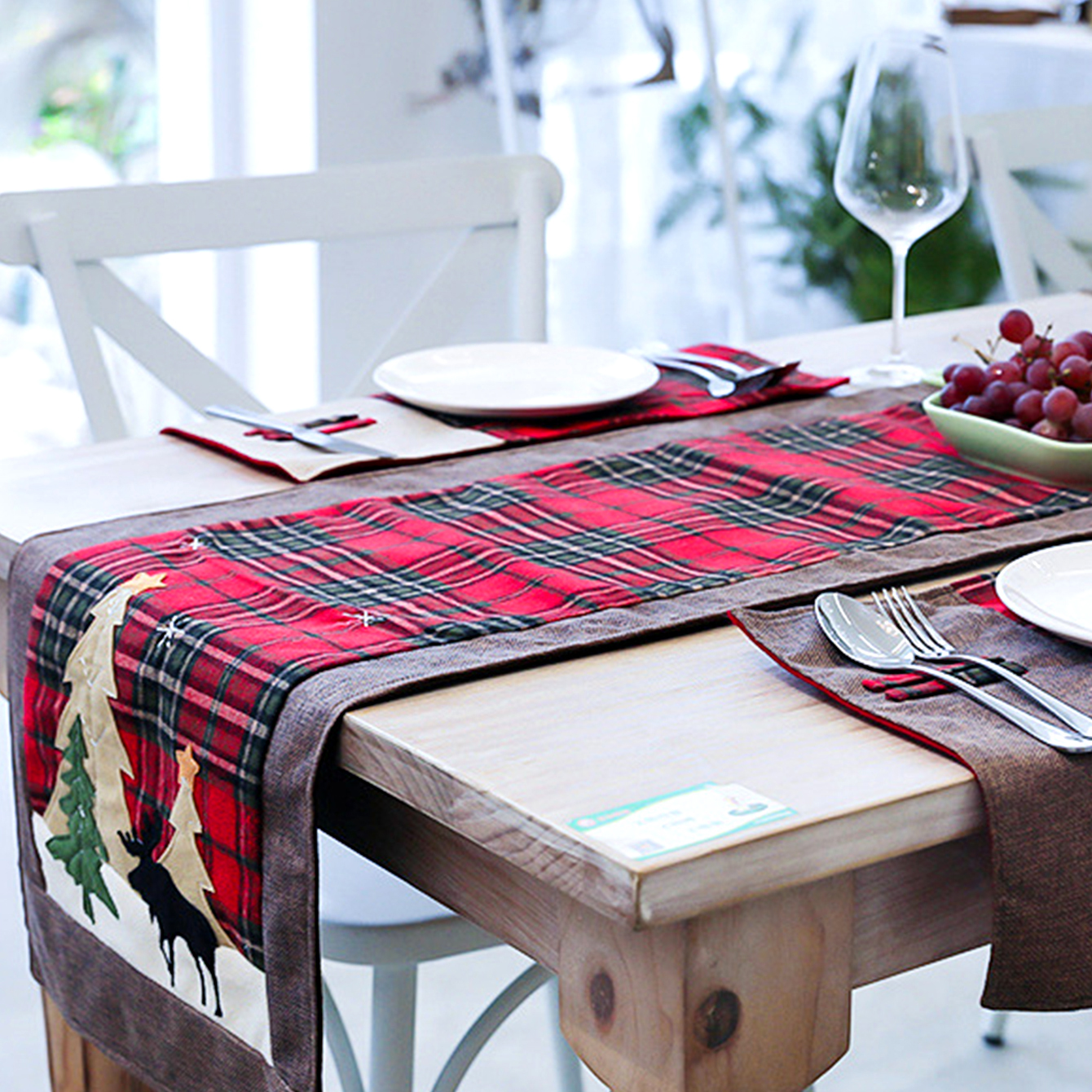 Christmas Cotton Twist Check Restaurant Table Cloth Table Runner display picture 5