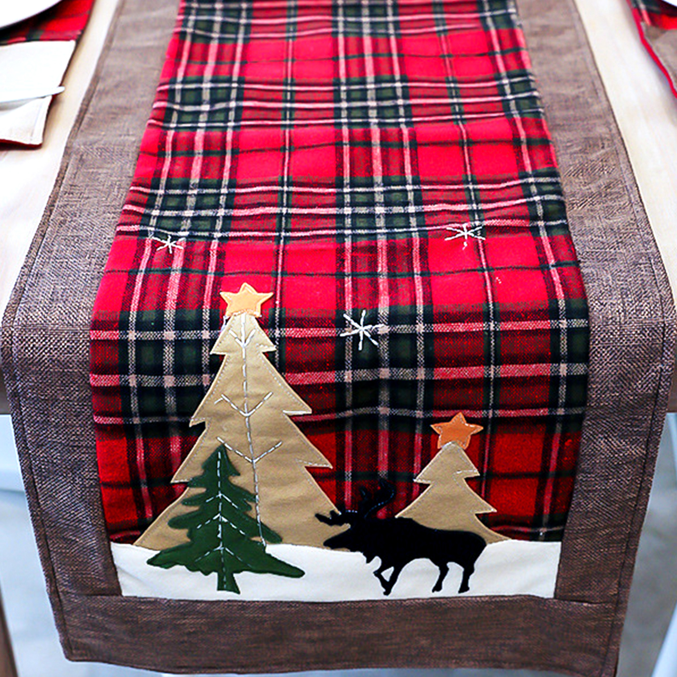 Christmas Cotton Twist Check Restaurant Table Cloth Table Runner display picture 6