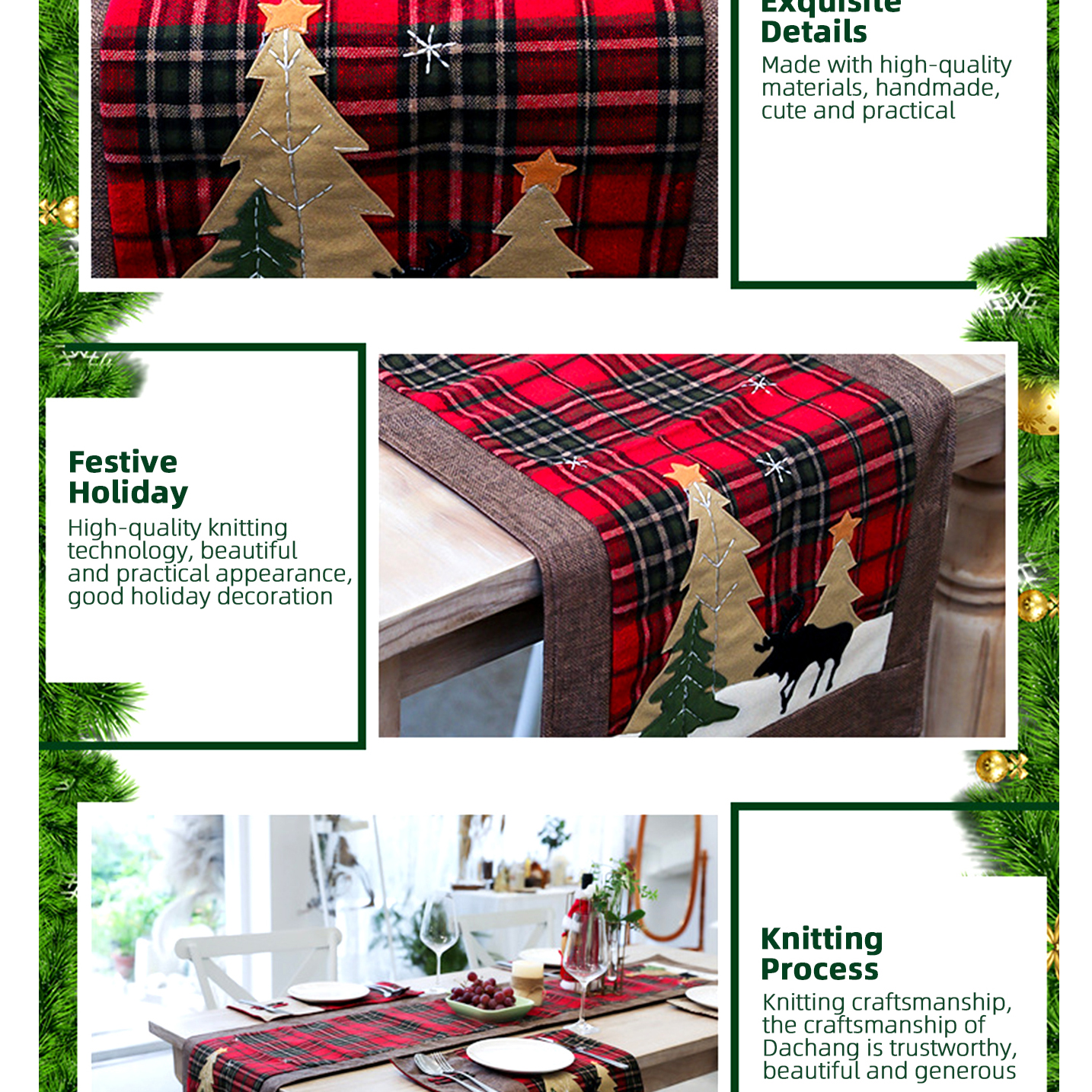Christmas Cotton Twist Check Restaurant Table Cloth Table Runner display picture 7