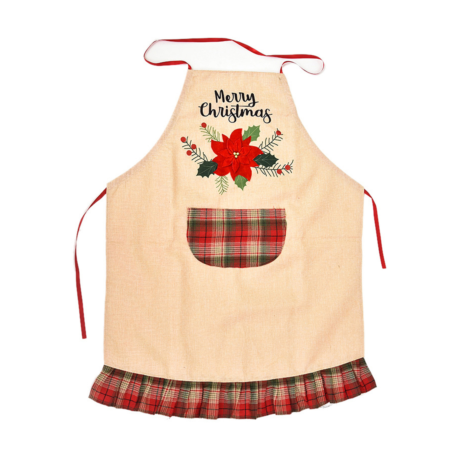 Christmas Printing Linen Machine-embroidered Apron display picture 3