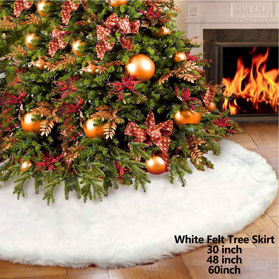 Christmas Tree Skirt White Long Plush 60 Inch 150cm display picture 1
