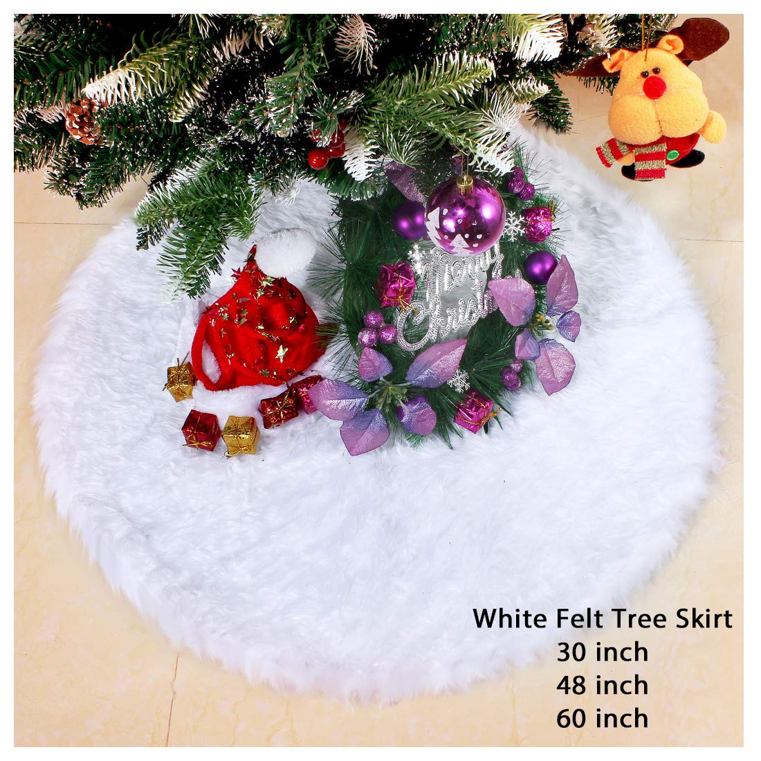 Christmas Tree Skirt White Long Plush 60 Inch 150cm display picture 10