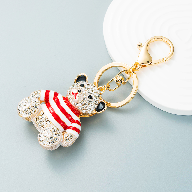 New Animal Series Drip Oil Diamond Stripe Bear Alloy Keychain Pendant Bag display picture 3