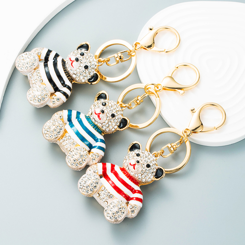New Animal Series Drip Oil Diamond Stripe Bear Alloy Keychain Pendant Bag display picture 6