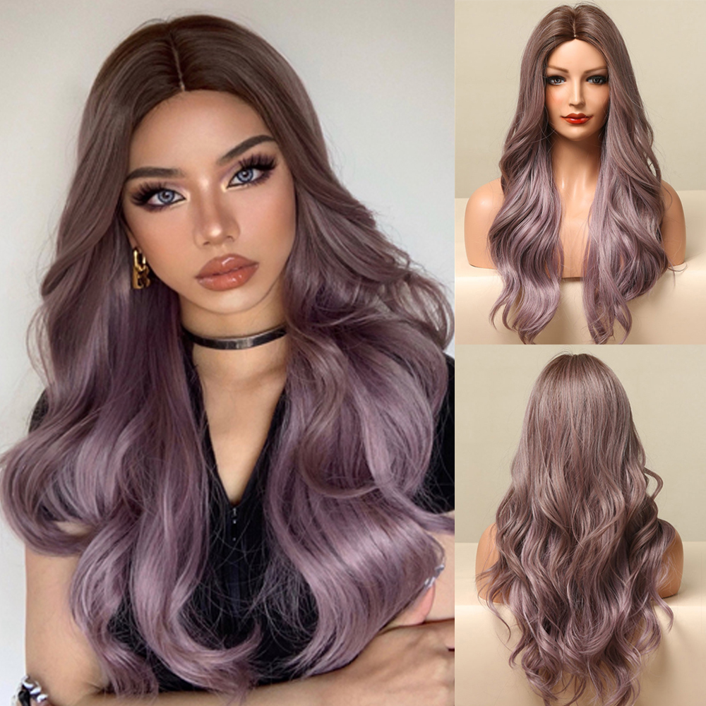 Women's Wig Long Big Wave Purple Daily Wig display picture 1