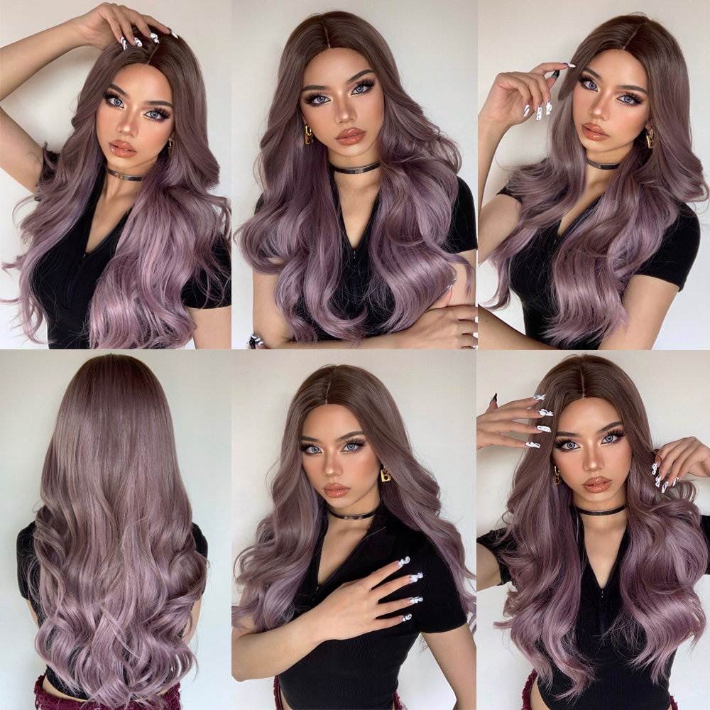 Women's Wig Long Big Wave Purple Daily Wig display picture 6
