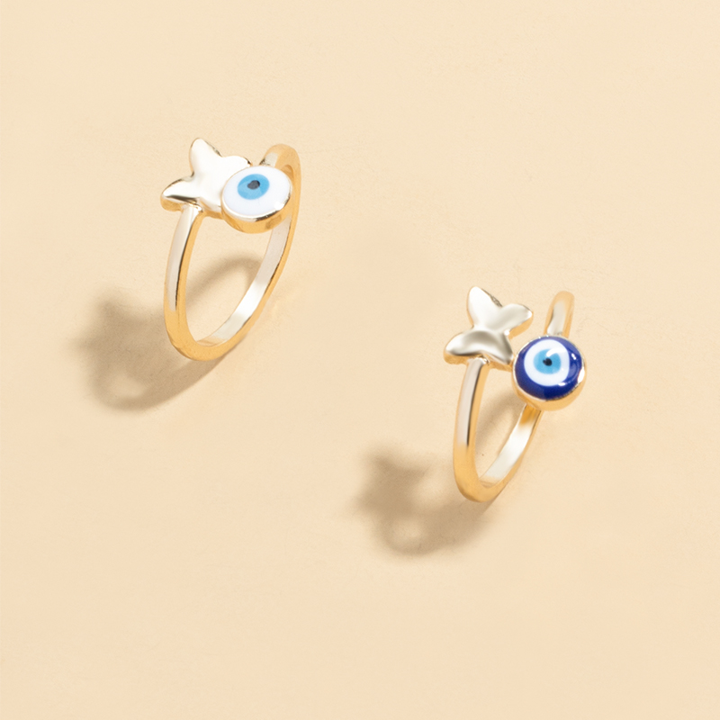 Fashion Drops Oil Eye Butterfly Ring Two Set display picture 5