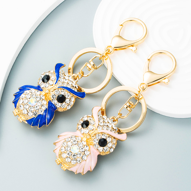 New Creative Animal Series Cute Inlaid Opal Alloy Owl Keychain display picture 2