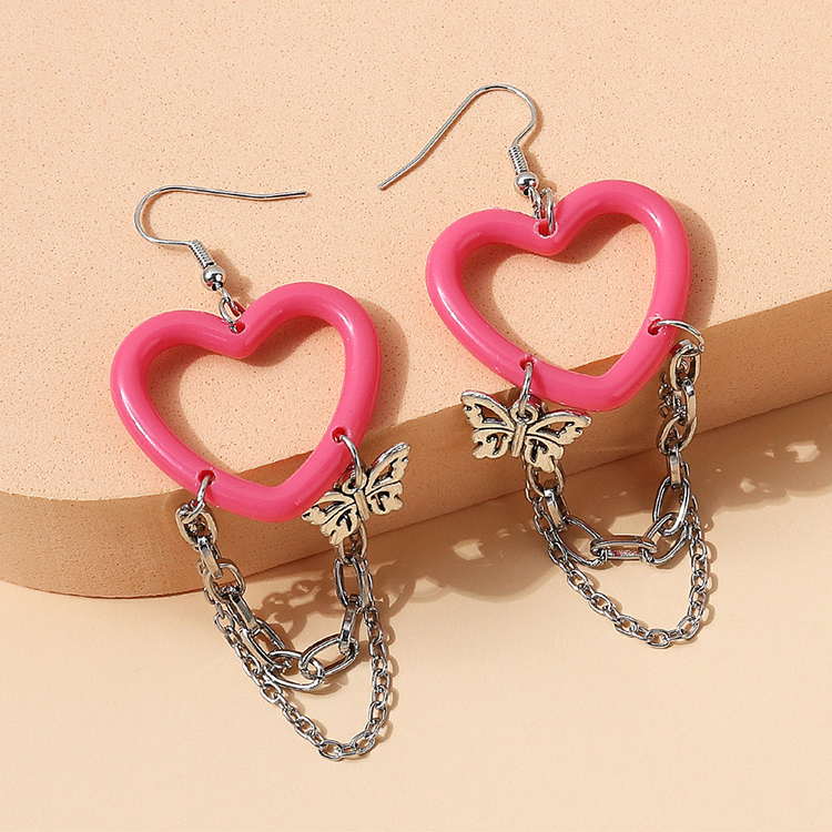 Korean Small Fresh Wild Trend Line Resin Hollow Peach Heart Butterfly Earrings display picture 1