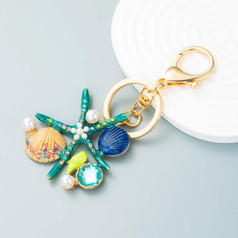 Bohemian Shell Ocean Wind Starfish Pendant Pearl Rhinestone Keychain Pendant display picture 6