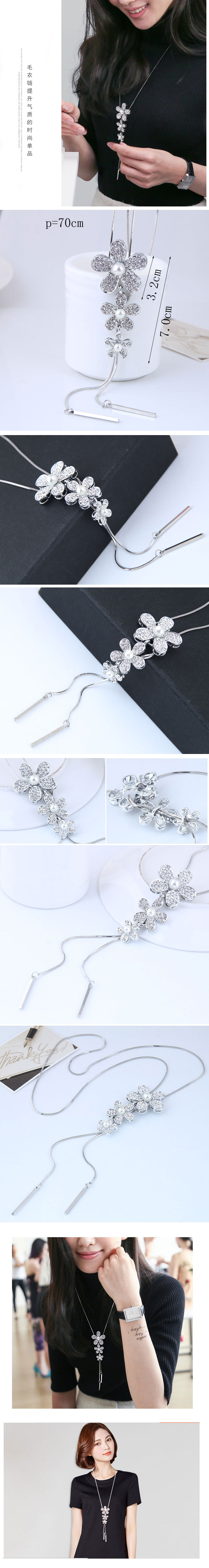 Moda Coreana De Metal Conciso Que Destella Accesorios De Flores De Diamantes De Imitación Que Gotea Collar Largo Cadena De Suéter display picture 1