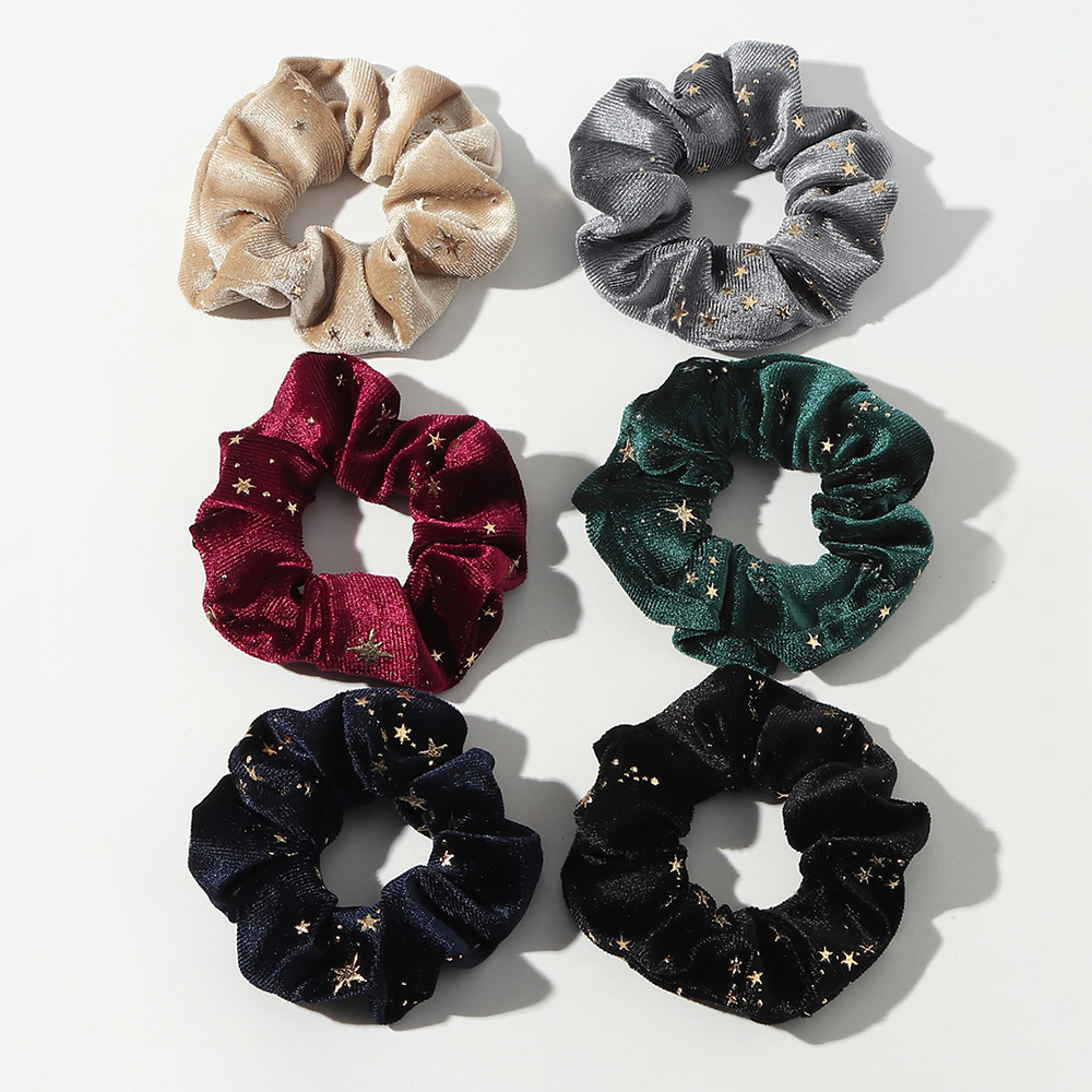 Pure Color Star Print Hair Scrunchies Set display picture 1