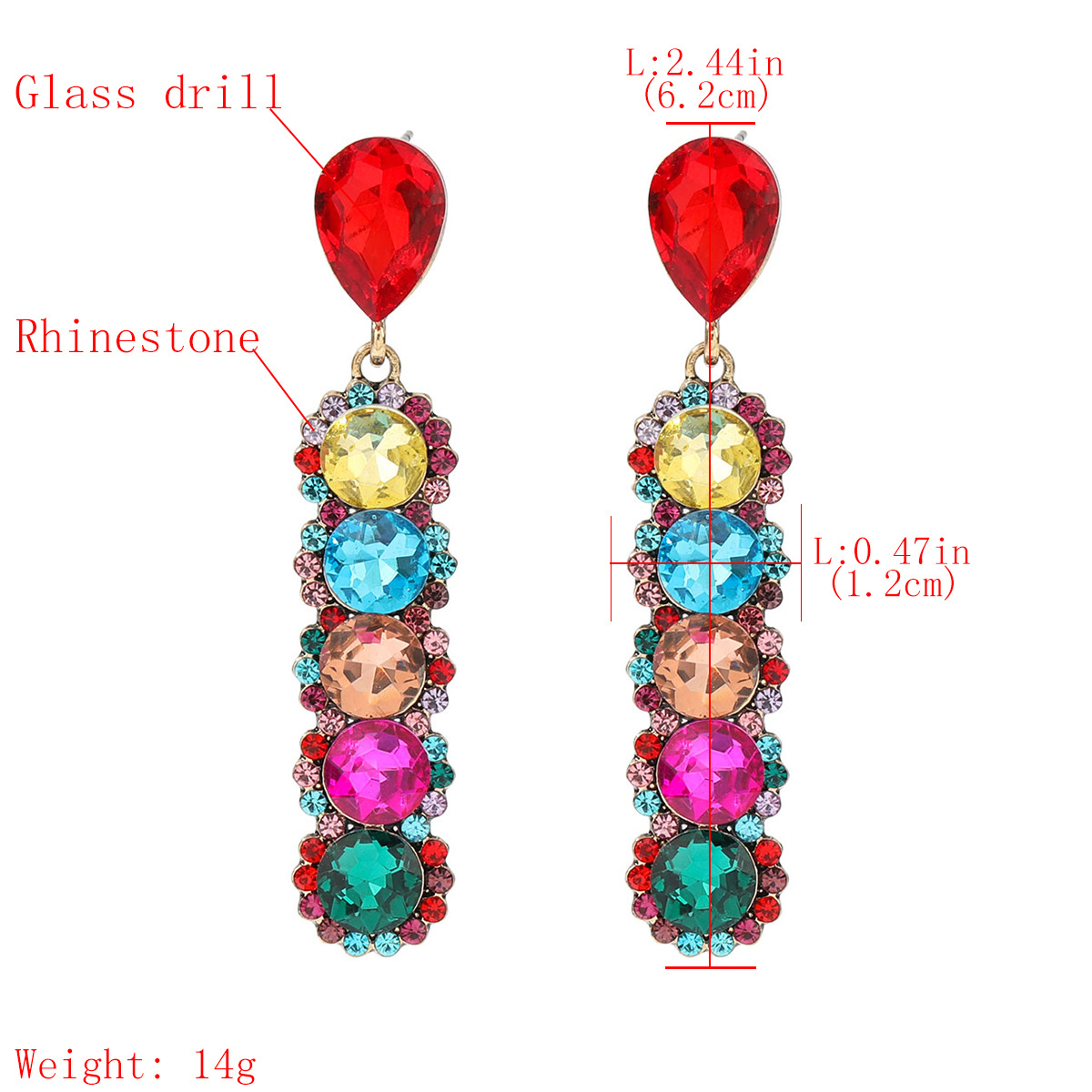 Fashion Color Diamond Series Alloy Diamond Multi-layer Round Glass Diamond Earrings display picture 1
