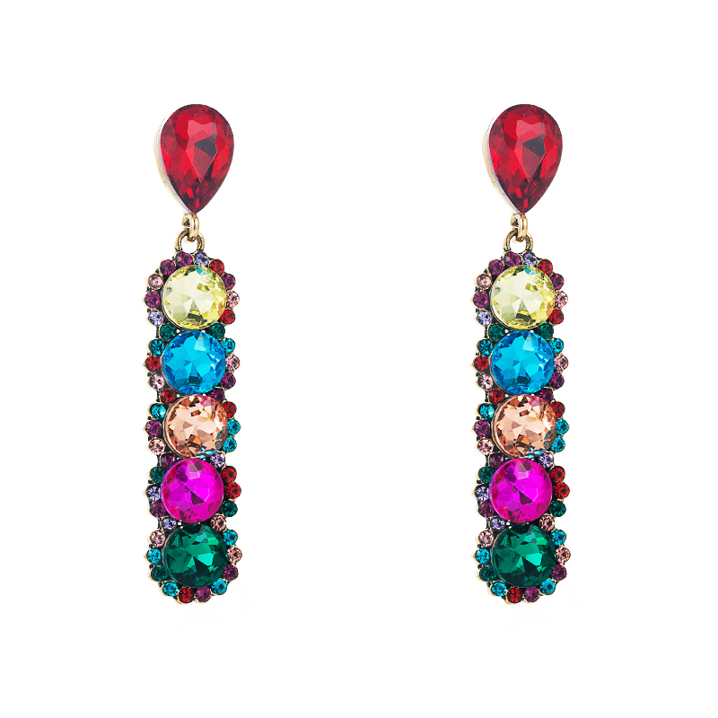 Boucles D&#39;oreilles En Diamant En Verre Rond Multicouche En Alliage De Diamants De Couleur De La Mode display picture 3