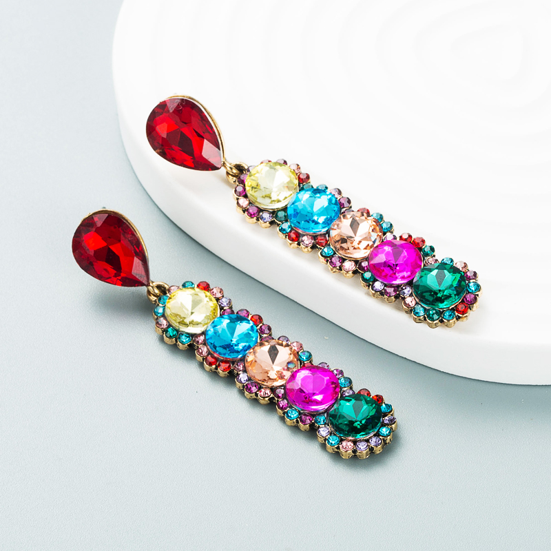 Fashion Color Diamond Series Alloy Diamond Multi-layer Round Glass Diamond Earrings display picture 6