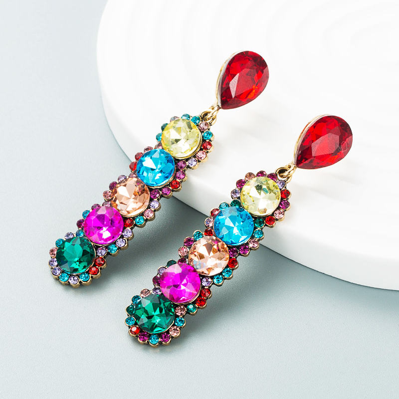 Fashion Color Diamond Series Alloy Diamond Multi-layer Round Glass Diamond Earrings display picture 7