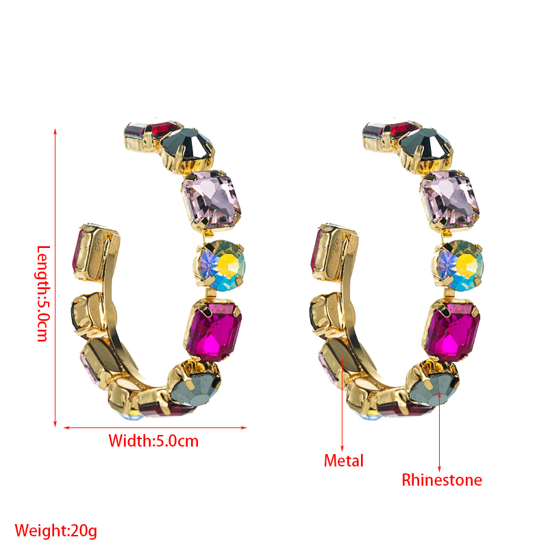 Fashion European And American Alloy Diamonds Full Diamond Oval Colorful Glass Diamond Earrings display picture 1