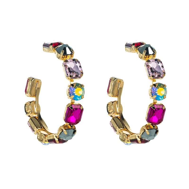 Fashion European And American Alloy Diamonds Full Diamond Oval Colorful Glass Diamond Earrings display picture 3