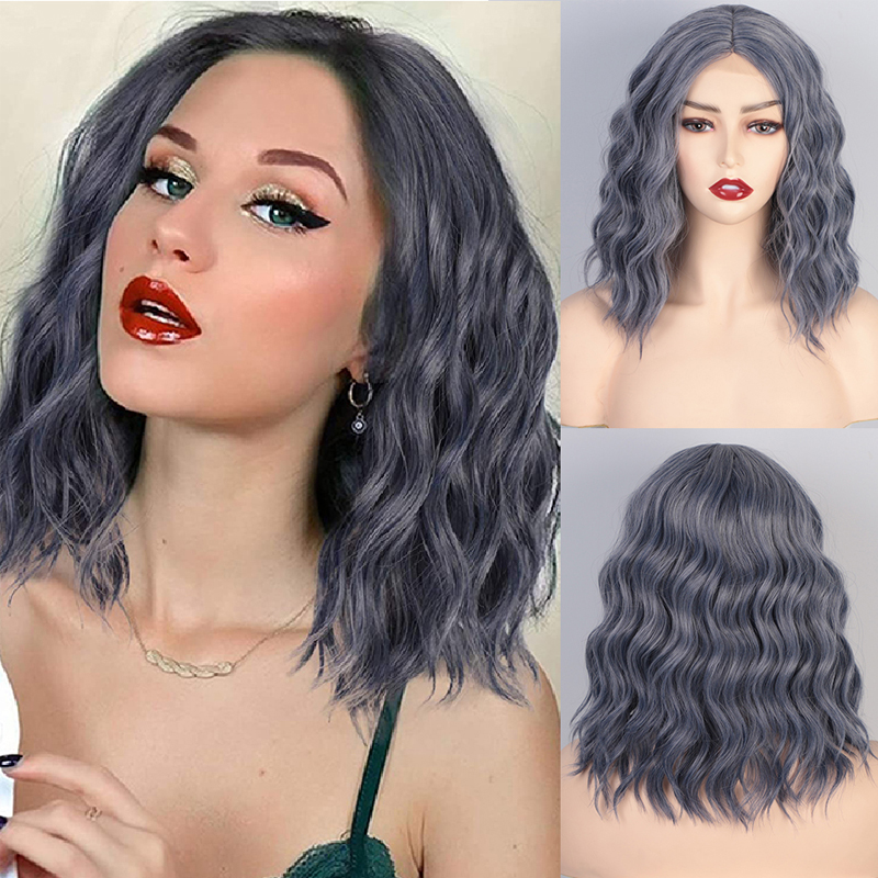 Short Water Ripple Light Blue Grey Daily Women's Wig display picture 1