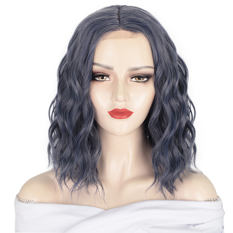 Short Water Ripple Light Blue Grey Daily Women's Wig display picture 2