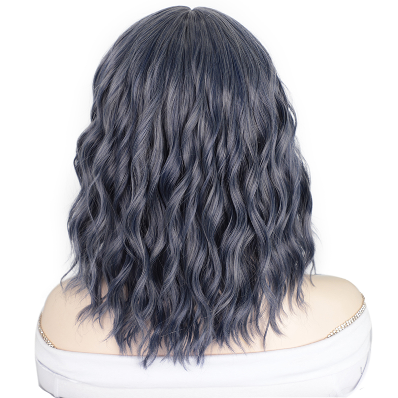 Short Water Ripple Light Blue Grey Daily Women's Wig display picture 3