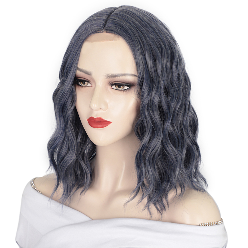 Short Water Ripple Light Blue Grey Daily Women's Wig display picture 4