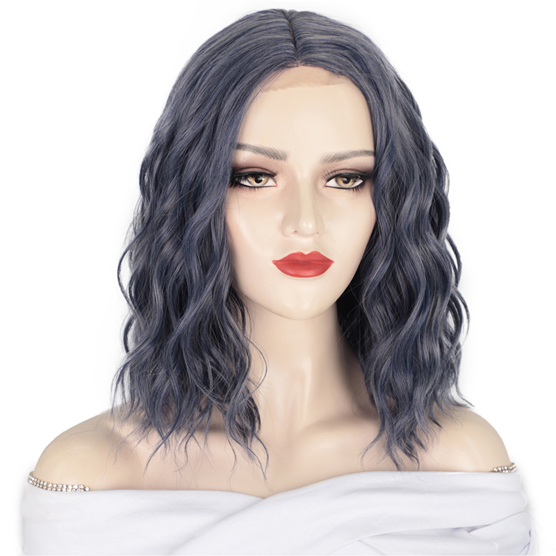 Short Water Ripple Light Blue Grey Daily Women's Wig display picture 5