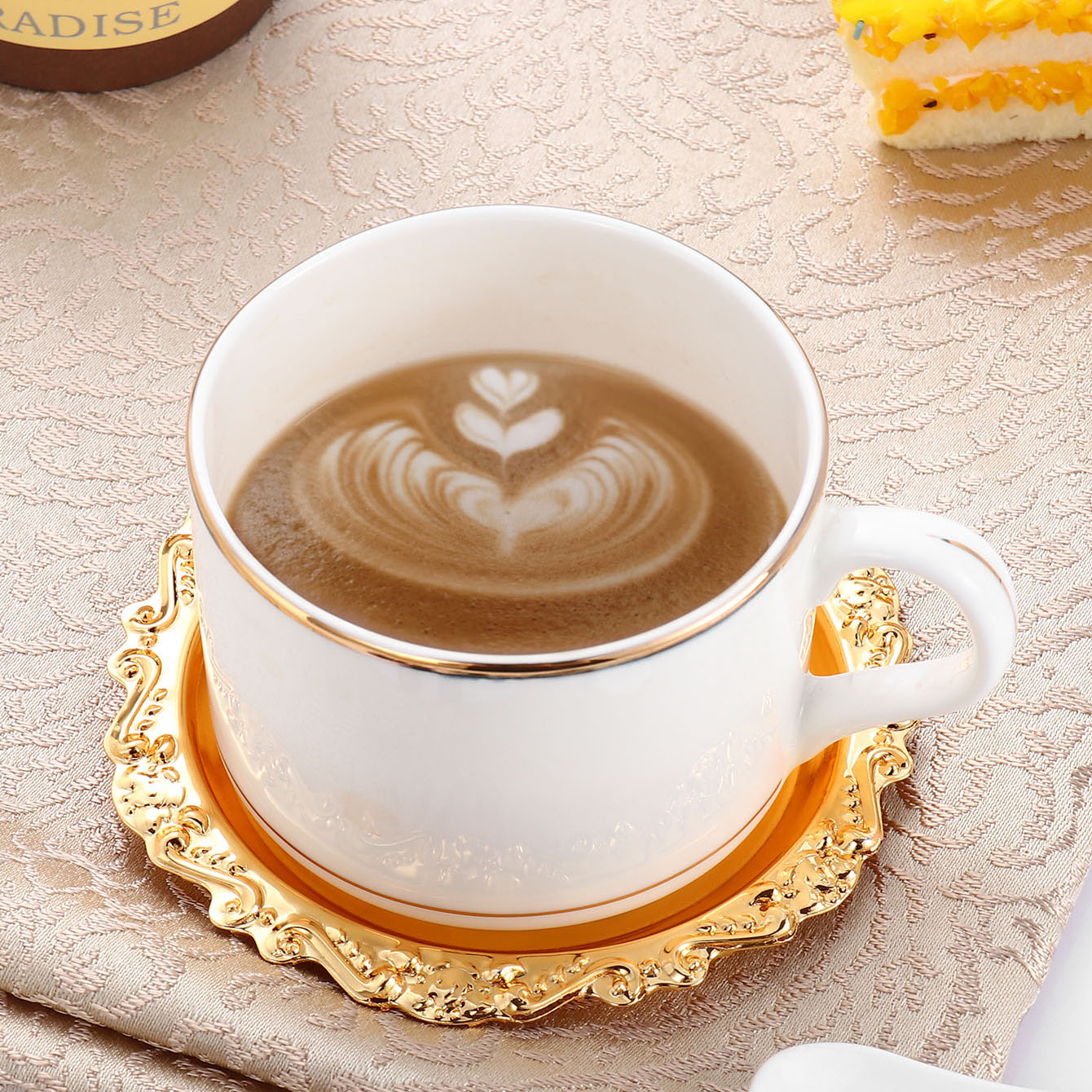 جولدن روز الشاي الكأس و الصحن فنجان القهوة حصيرة الفاكهة لوحة الحلوى لوحة display picture 3