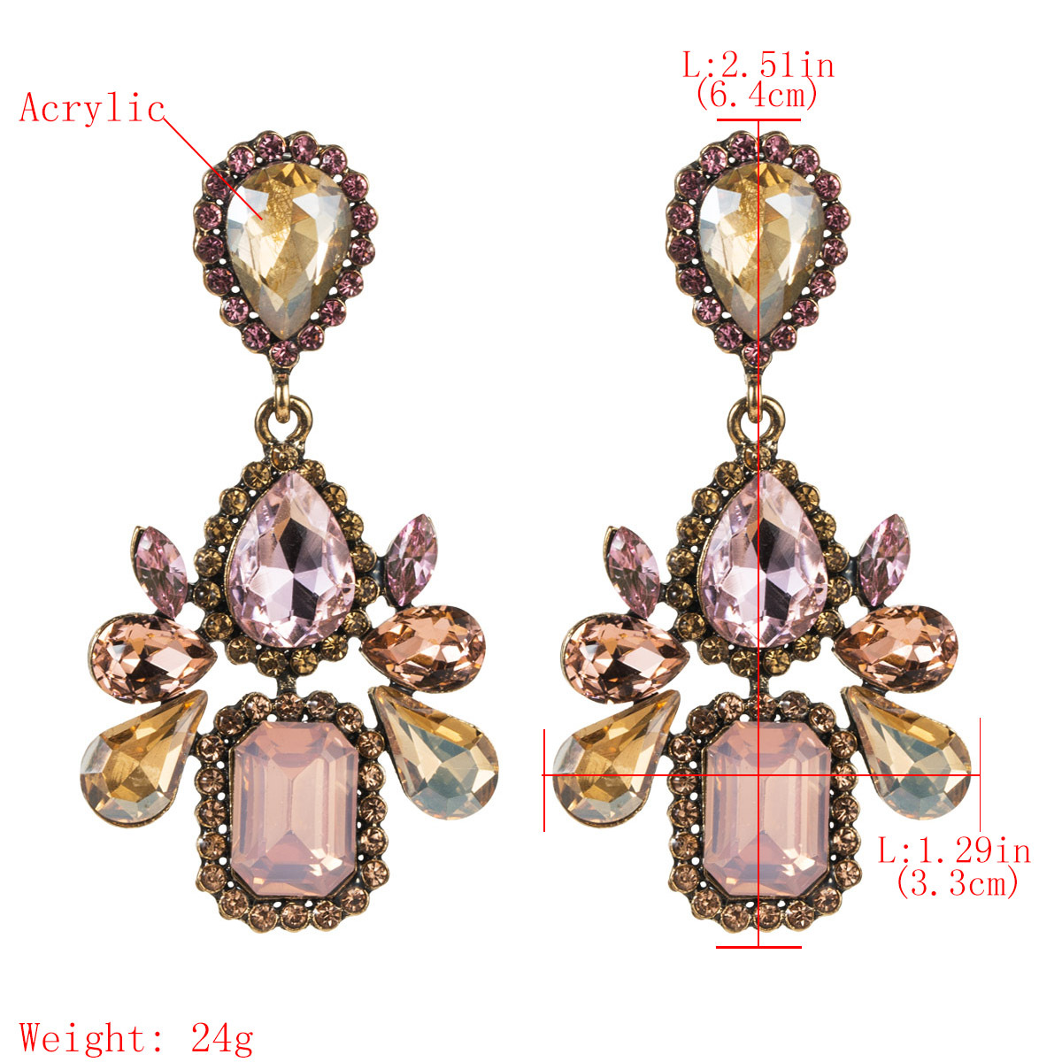 Exaggerated Multi-layer Drop-shaped Acrylic Earrings Full Diamonds Retro Fashion Stud Earrings display picture 1