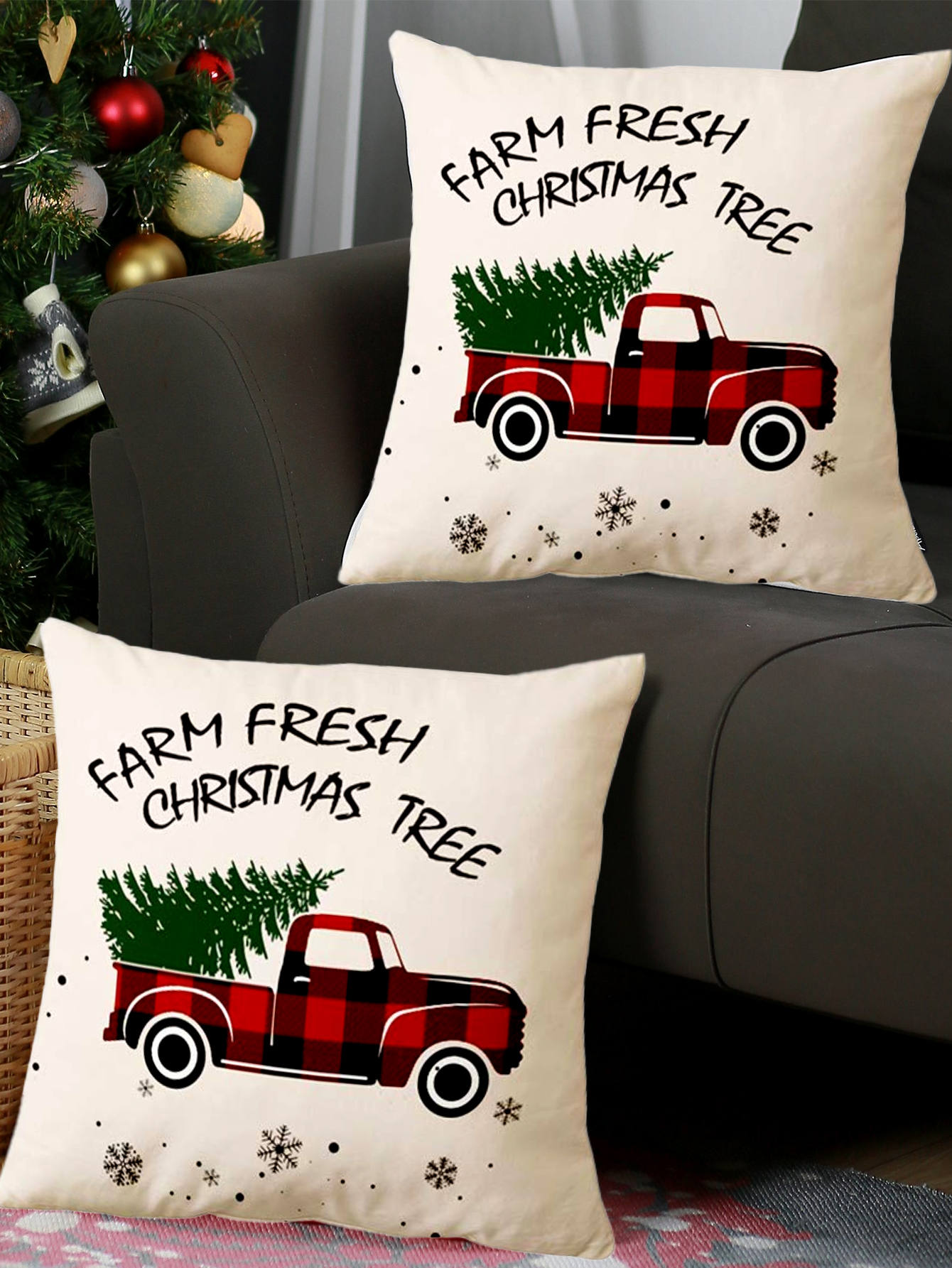 Classic Christmas Car Tree Printed Pillowcase display picture 3