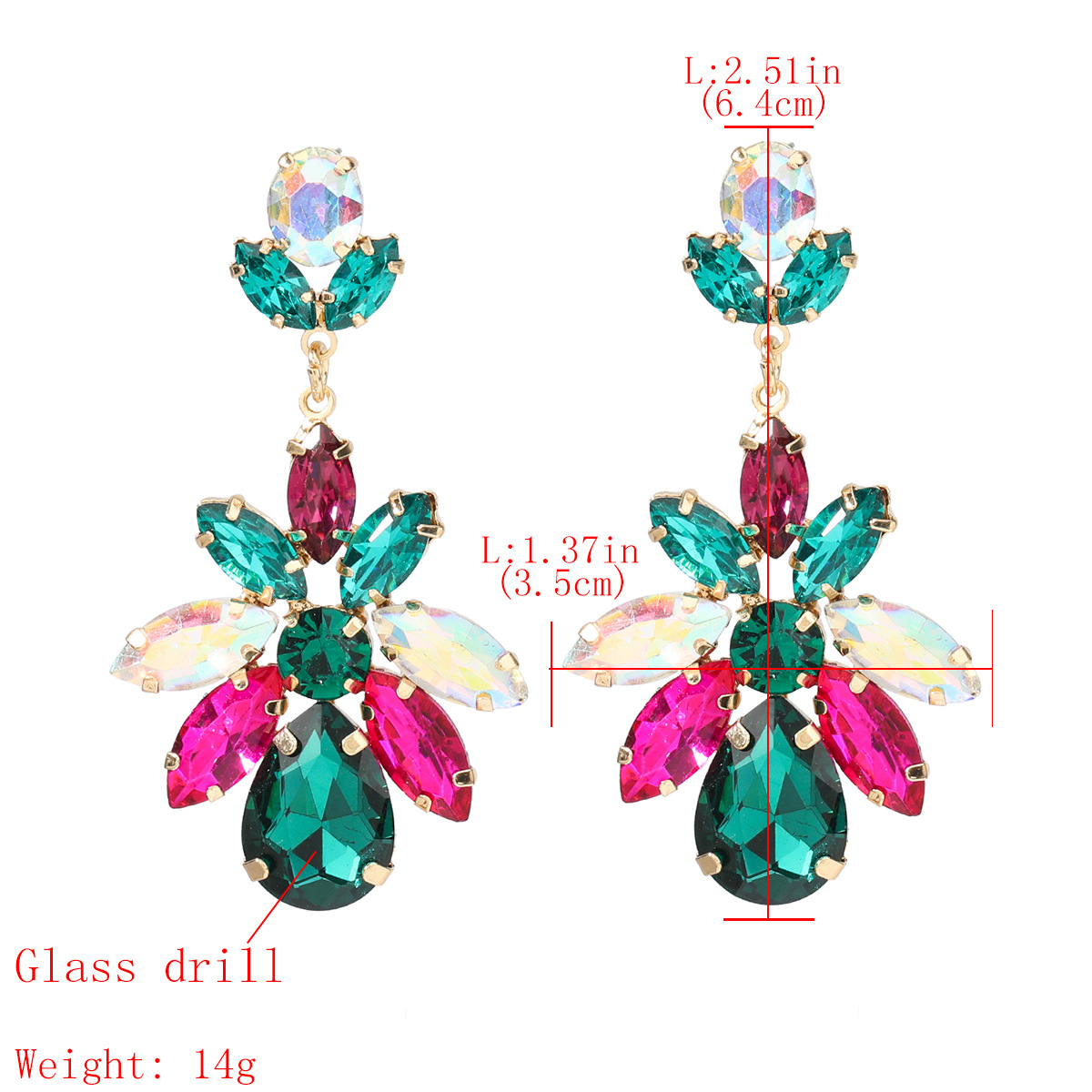 Mode Farbige Diamant-serie Mehrschichtige Legierung Diamantbesetzte Geometrische Blumenohrringe Aus Glasdiamant display picture 1