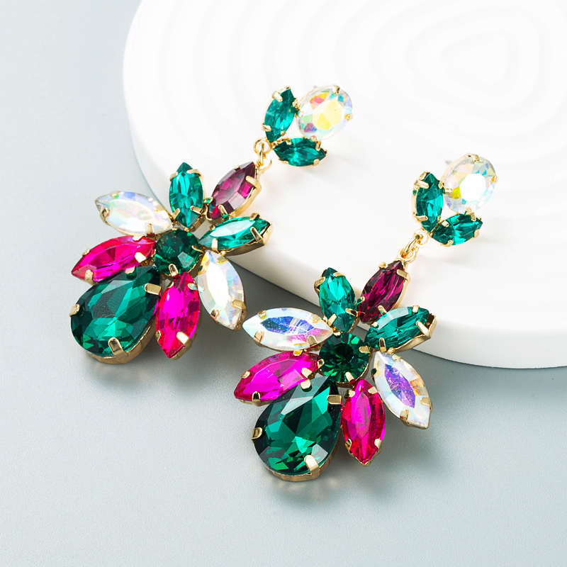 Fashion Colored Diamond Series Multi-layer Alloy Diamond-studded Glass Diamond Geometric Flower Earrings display picture 3