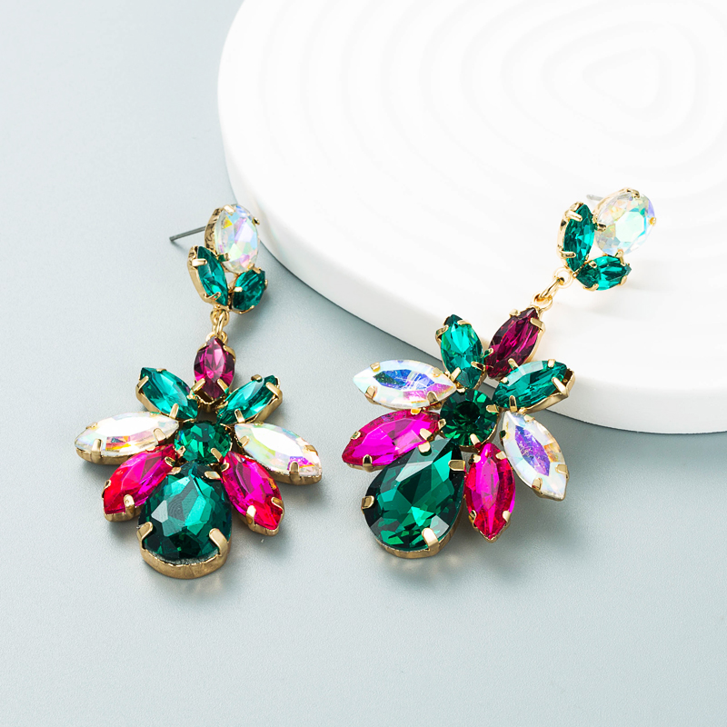 Fashion Colored Diamond Series Multi-layer Alloy Diamond-studded Glass Diamond Geometric Flower Earrings display picture 4