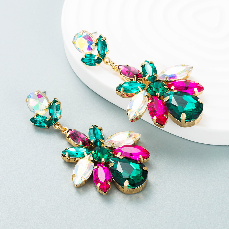 Fashion Colored Diamond Series Multi-layer Alloy Diamond-studded Glass Diamond Geometric Flower Earrings display picture 5