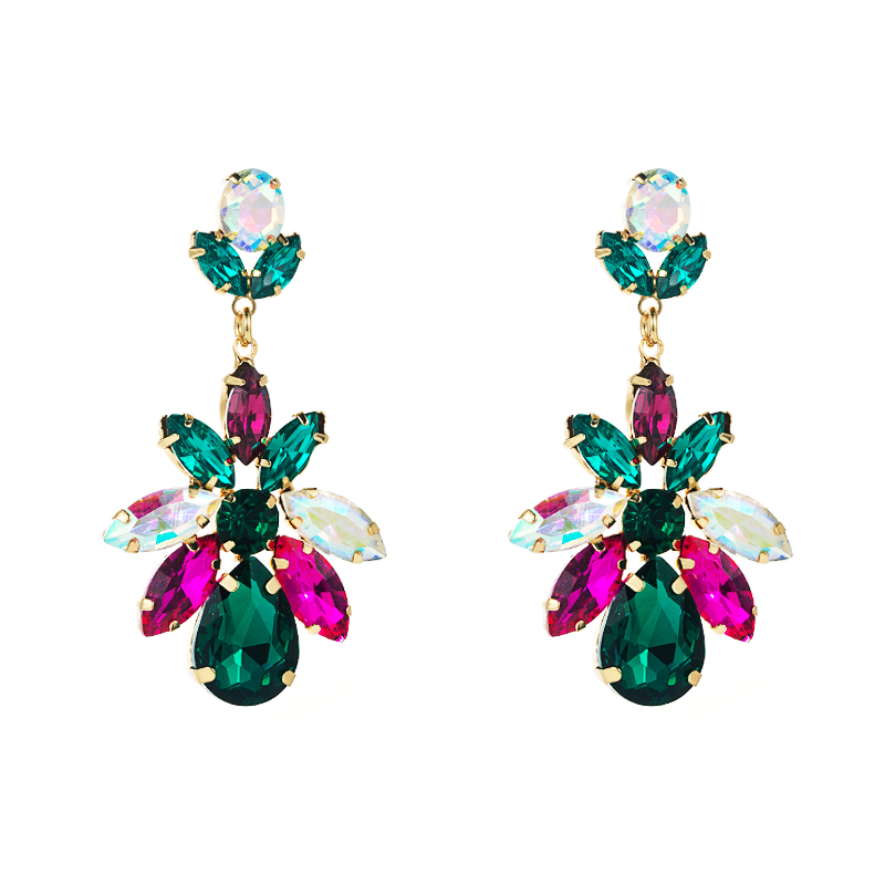 Fashion Colored Diamond Series Multi-layer Alloy Diamond-studded Glass Diamond Geometric Flower Earrings display picture 8