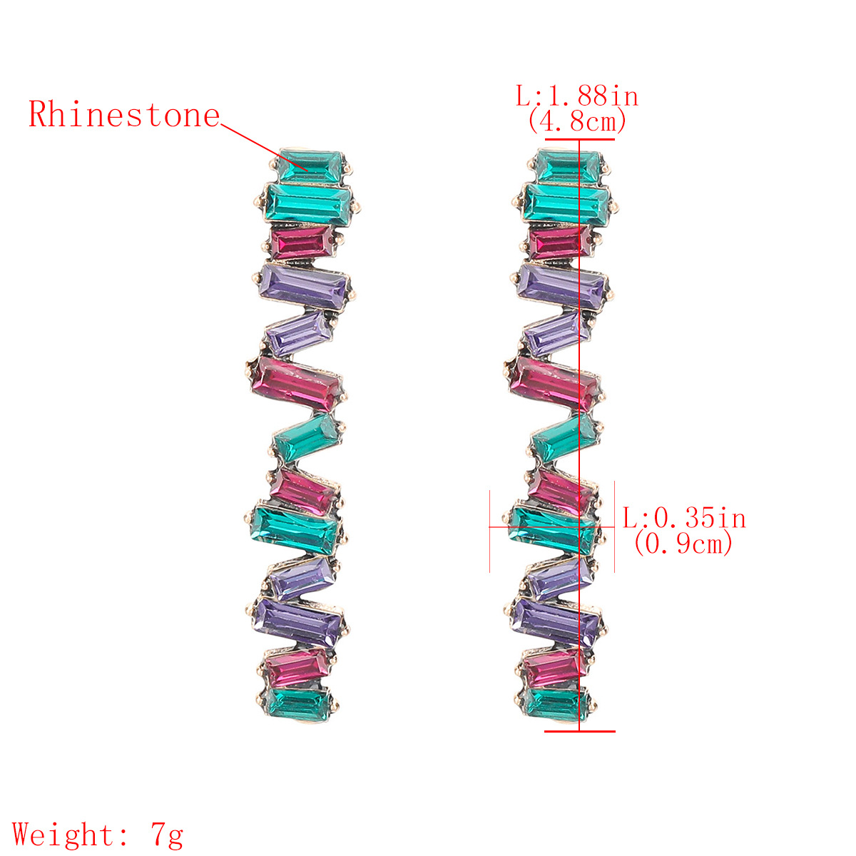 Fashion Color Diamond Series Personality Design Alloy Rhinestone Wavy Earrings display picture 1
