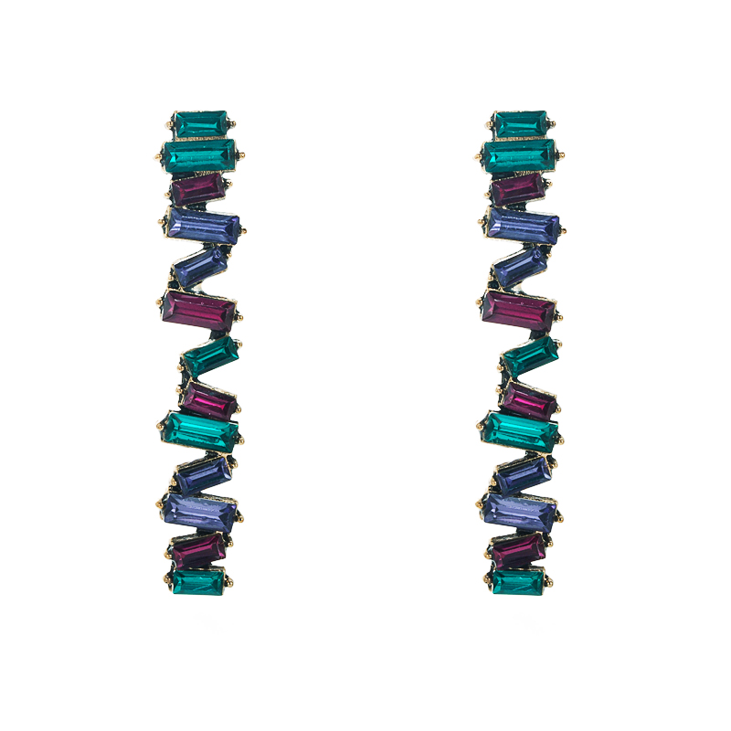 Fashion Color Diamond Series Personality Design Alloy Rhinestone Wavy Earrings display picture 8