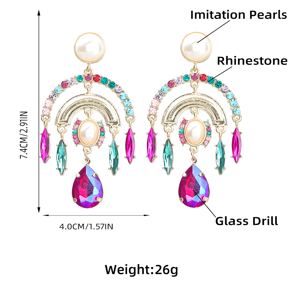 Boucles D&#39;oreilles En Perles Incrustées De Diamants En Alliage Multicouche De La Série De Diamants De Couleur De La Mode Boucles D&#39;oreilles Exagérées display picture 1