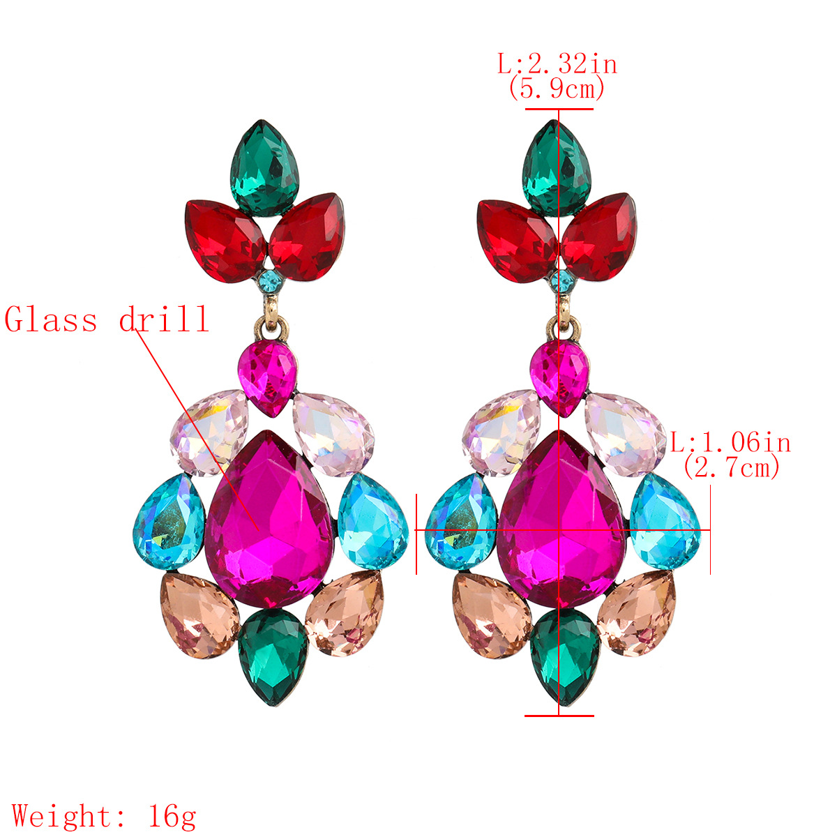 Fashion Color Diamond Series Alloy Glass Diamond Earrings Trendy Earrings display picture 1