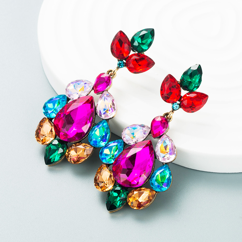 Modefarbe Diamant-serie Legierung Glas Diamant Ohrringe Trendige Ohrringe display picture 3