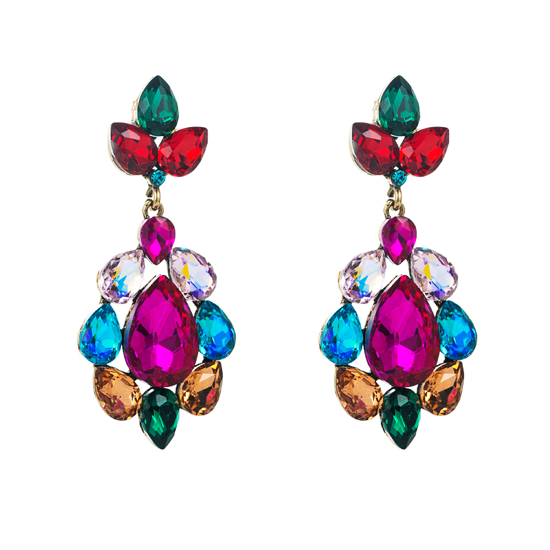 Fashion Color Diamond Series Alloy Glass Diamond Earrings Trendy Earrings display picture 9