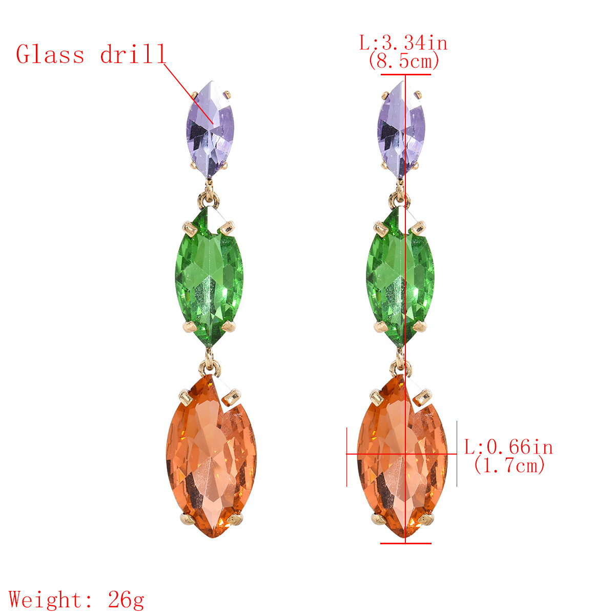 Mode Farbe Diamant Serie Legierung Diamant Mehrschichtige Weidenblatt Glas Diamant Ohrringe display picture 1