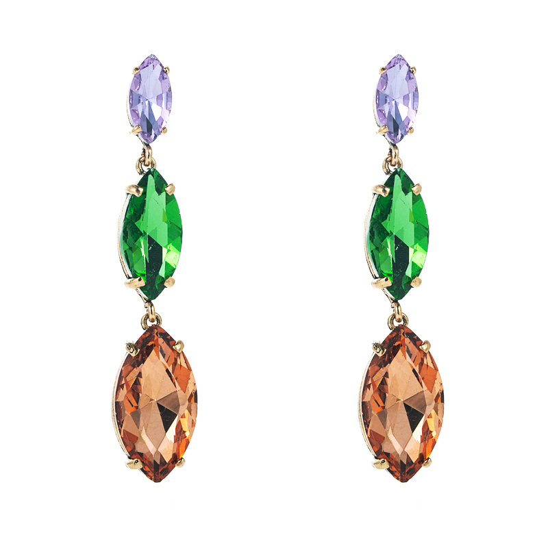 Fashion Color Diamond Series Alloy Diamond Multi-layer Willow Leaf Glass Diamond Earrings display picture 9