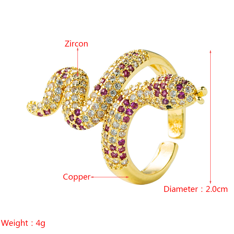 Fashion New Ring Copper Plated Gold Inlaid Zircon Snake-shaped Winding Opening Adjustable Ring display picture 1