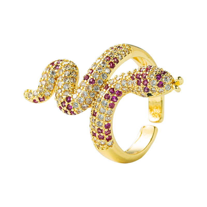 Fashion New Ring Copper Plated Gold Inlaid Zircon Snake-shaped Winding Opening Adjustable Ring display picture 3
